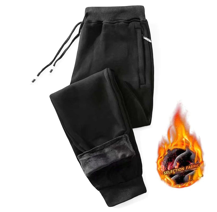 Winter Pants Men Fur Lined Joggers Thick Sweatpants Drawstring Trousers Men Fleece Running Pants Warm Velvet Ankle-Tied Pants
