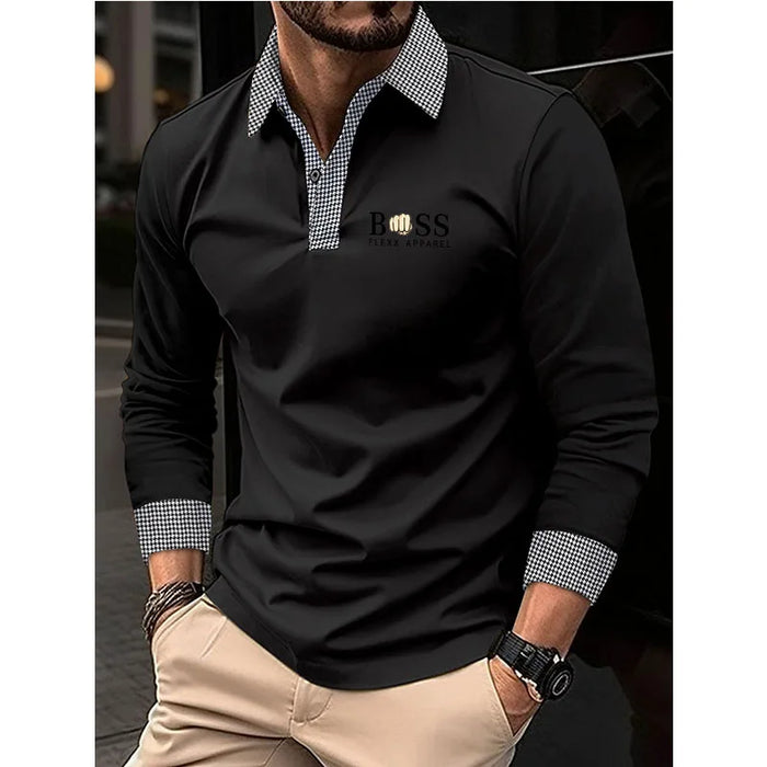 New men's autumn and winter leisure printed long sleeve POLO shirt High quality lapel button down T-shirt European size long sle