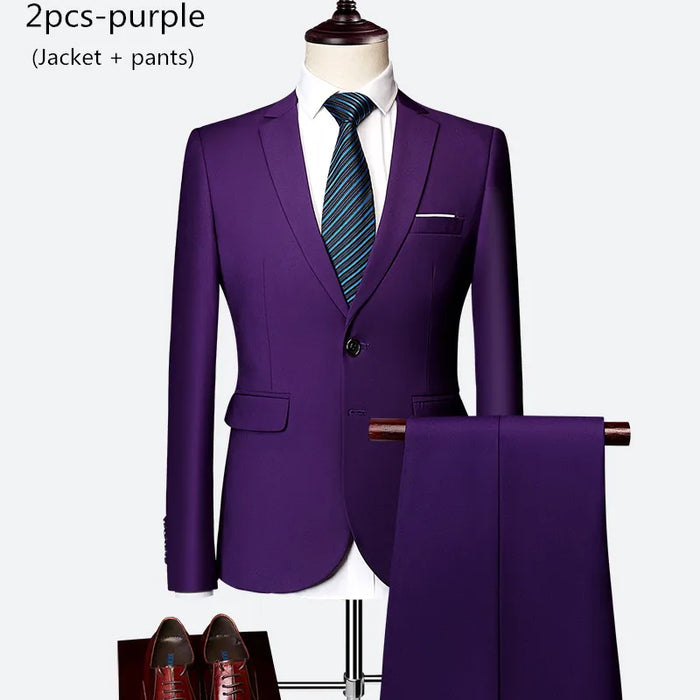 Luxury 3 piece men's wedding suit fashion men's slim solid color business office suit sets large size men Blazer+ pants + vest