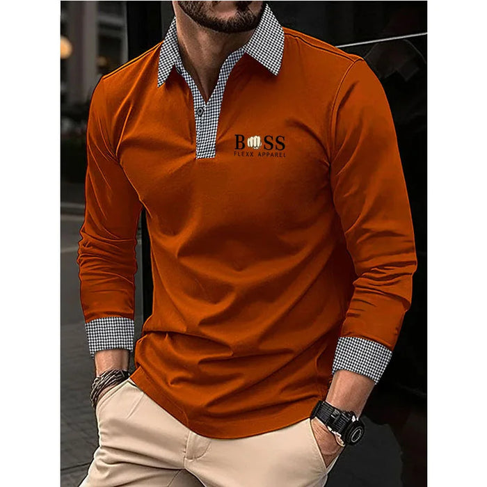 New men's autumn and winter leisure printed long sleeve POLO shirt High quality lapel button down T-shirt European size long sle